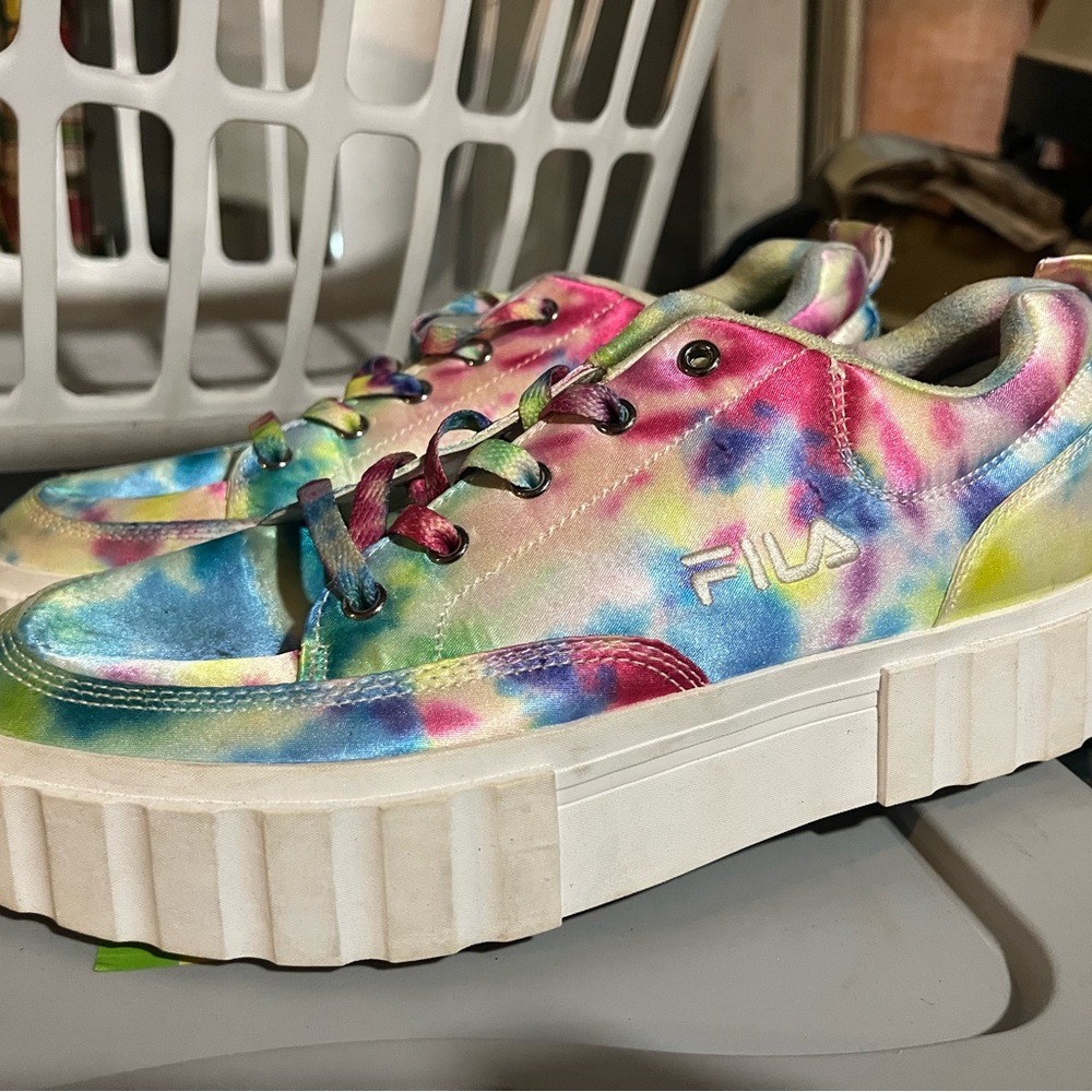 Fila Blue and Pink Tie-Dye Sneakers with Chunky Sole